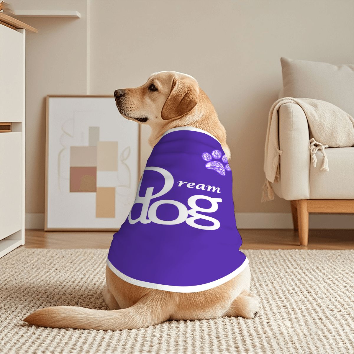 Dream Dog Medium - Large Breed - XL to 5XL - Luxury Cotton Tank Top, T-Shirt Cat, Pet, Dog Clothes, Super Soft & Warm, Purple, Red and Purple & Pink Multi-Color Shirt