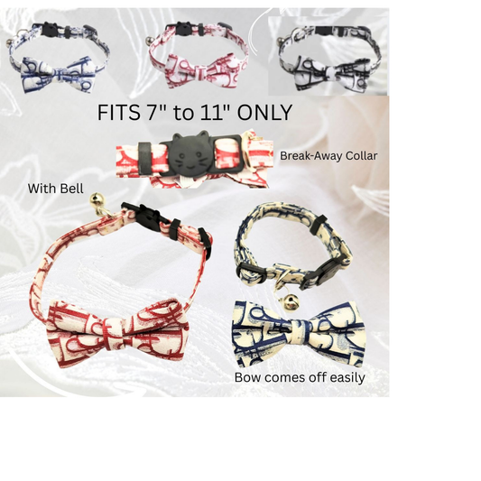 Dream Dog Collar, Adj, for Cats, Puppies & Small Dogs, Break-Away Collar w/Plastic Buckle with Bow, 3 Colors: Blue, Black & Red, Fits Neck Size 7" to 11" only