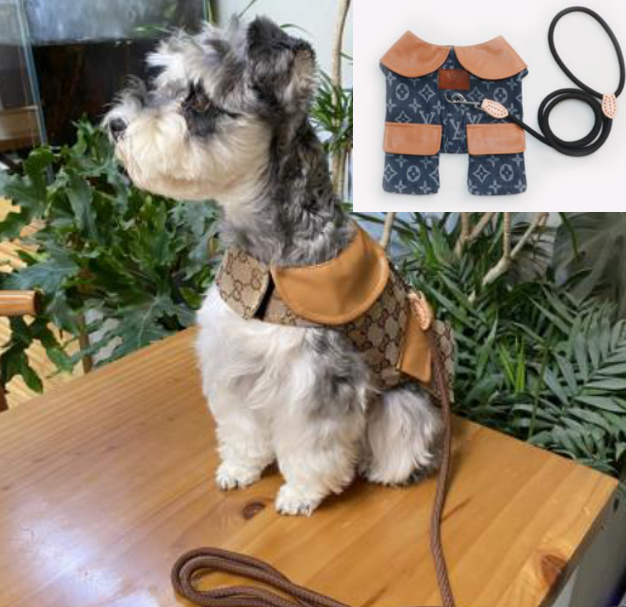 Luxury Designer-Inspired Replica.Dream Dog Stylish Dog Half Coat Jacket Shirt Harness Fashion Clothing Blue or Brown, Small to 2XL, Small-Medium Breeds, with Matching Leash