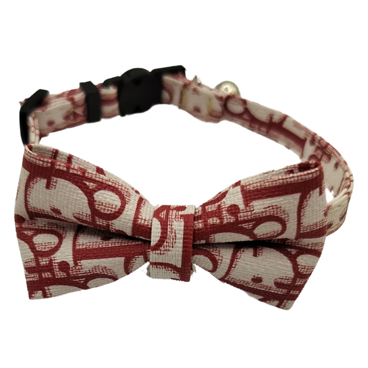 Dream Dog Luxury Designer-Inspired Replica Dog Collar, Adj, for Cats, Puppies & Small Dogs, Break-Away Collar w/Plastic Buckle with Bow, 3 Colors: Blue, Black & Red, Fits Neck Size 7" to 11" only