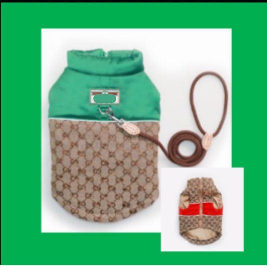 Dream Dog Padded Vest Clothes Pet Apparel Soft Pet Warm Vest, Free Leash, Small-Medium Breeds Red/Brown and Green/Brown