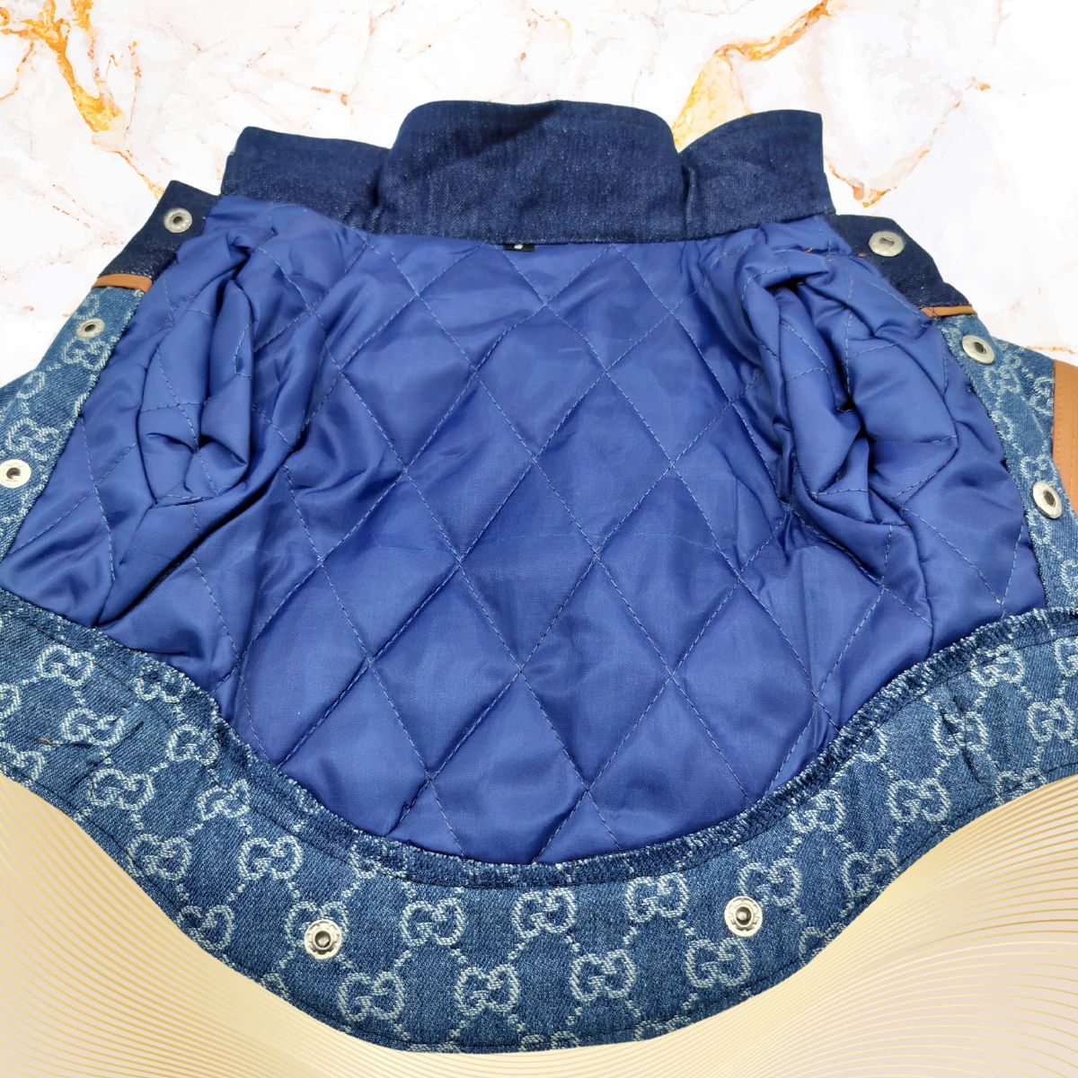 Dream Dog Luxury Designer-Inspired Replica Dog Denim Jean Jacket Padded Coat Cat Dog Clothes Pet Apparel, Blue, Small Breeds, Size Small Only