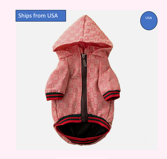 Designer Luxury Fashion Dog Pink Jacket Pet Puppy Hoodie Sweater High Quality Apparel