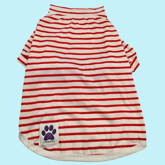 Dream Dog Luxury Dog Summer Casual Red & White or Black & White Striped Shirt T-Shirt, Pet Clothes Apparel, Medium & Large Breeds, 3XL to 8XL (Red & White Striped, 3XL (Aprox Weight 22-33lbs))