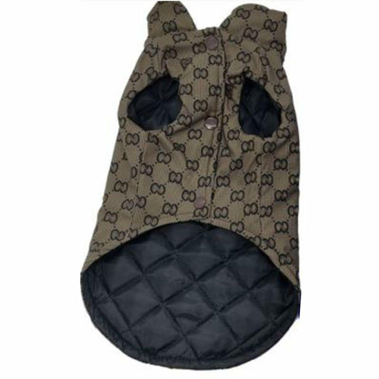 Luxury Designer-Inspired Replica Dog Padded Puffer Vest Jacket Coat Clothes Quilted Pet Apparel, Brown, Blue, Small Medium Breeds, Sizes Small to 3XL (Brown, X-Large)