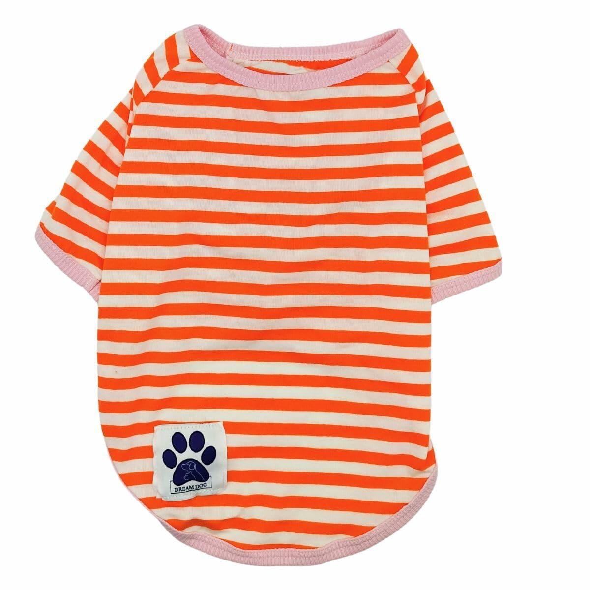 Dream Dog Small Breeds - Luxury Dog Summer Casual Striped Shirt T-Shirt Outfit, Cat Pet Clothes Apparel, Blue, Black, Green, Orange, Red and Yellow, Small Breeds, Small to XX-Large )