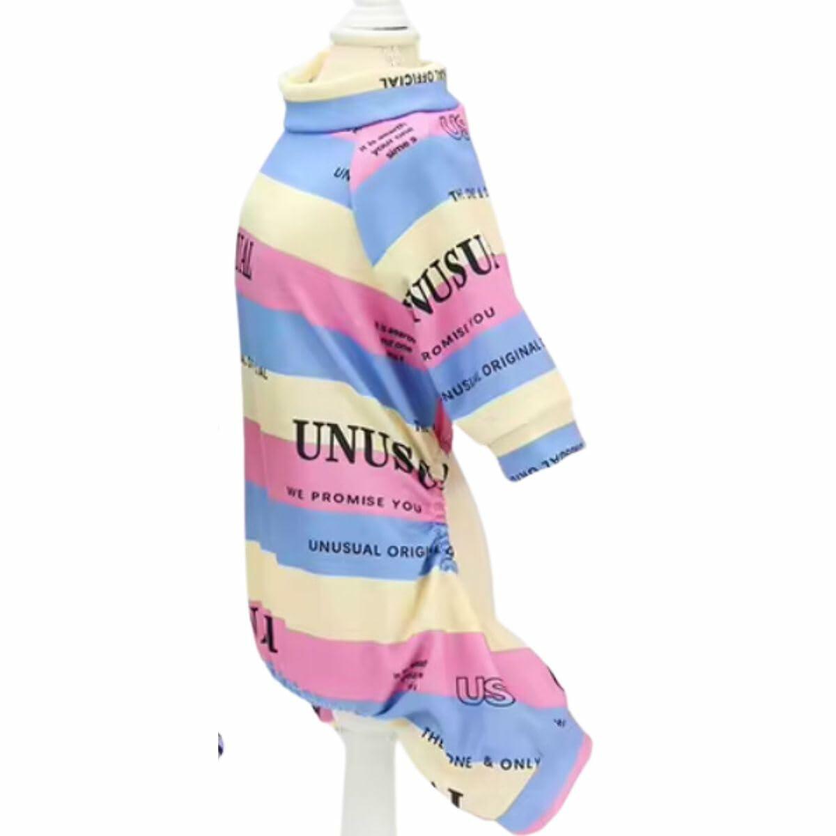 Dream Dog 16.5Designer Luxury Fashion Dog Pajamas Shirt Outfit, Cat Clothes Apparel, Multi-Color Stripe Unusual Design, Green, Orange and Rose Red, Small Breeds, Small to XX-Large (Rose Red, Large)