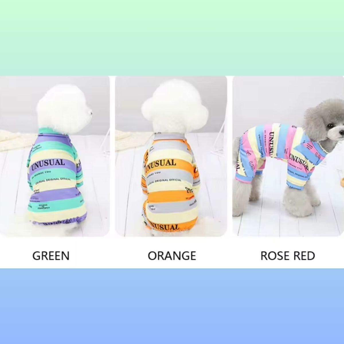 Dream Dog 16.5Designer Luxury Fashion Dog Pajamas Shirt Outfit, Cat Clothes Apparel, Multi-Color Stripe Unusual Design, Green, Orange and Rose Red, Small Breeds, Small to XX-Large (Rose Red, Large)