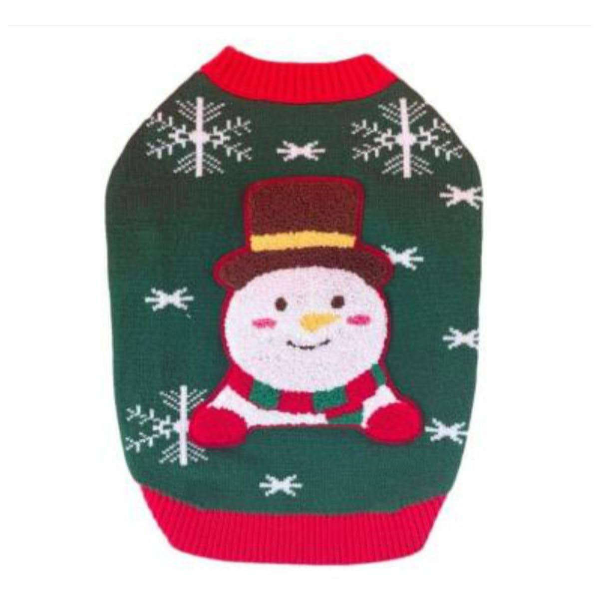 Dream Dog Christmas Fashion Sweaters Cat Dog Apparel Pet Clothes, Snowman, Red or Green, S to 2XL, Soft (Green, XX-Large)