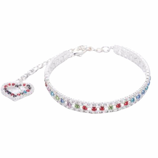 Dream Dog Pet Collar with Multicolor Rhinestones Diamonds, Adjustable Crystal Diamond Heart Pendant Wedding Cat Dog Necklace Jewelry (Small)