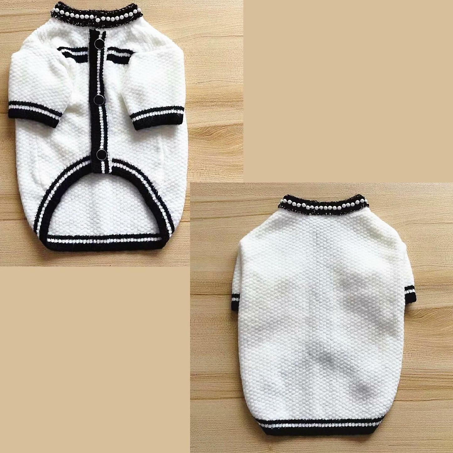 Dream Dog, Small Breed Only - Luxury Sweater - XS to XL - Black and White Sweaters with Pearls, Pet Cat Dog Clothes, Super Cute & Soft