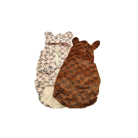 Dream Dog Hoodie. Dog Jacket Coat Zipper Easy On/Off Ears and Lined Soft Jacket Design Warm Clothing Pink and Brown