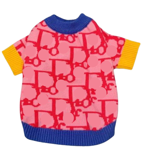 Dream Dog Sweater Fashion Clothes Pet Cats Super Soft and Warm, Pink with Yellow and Blue Trim, Small Breeds